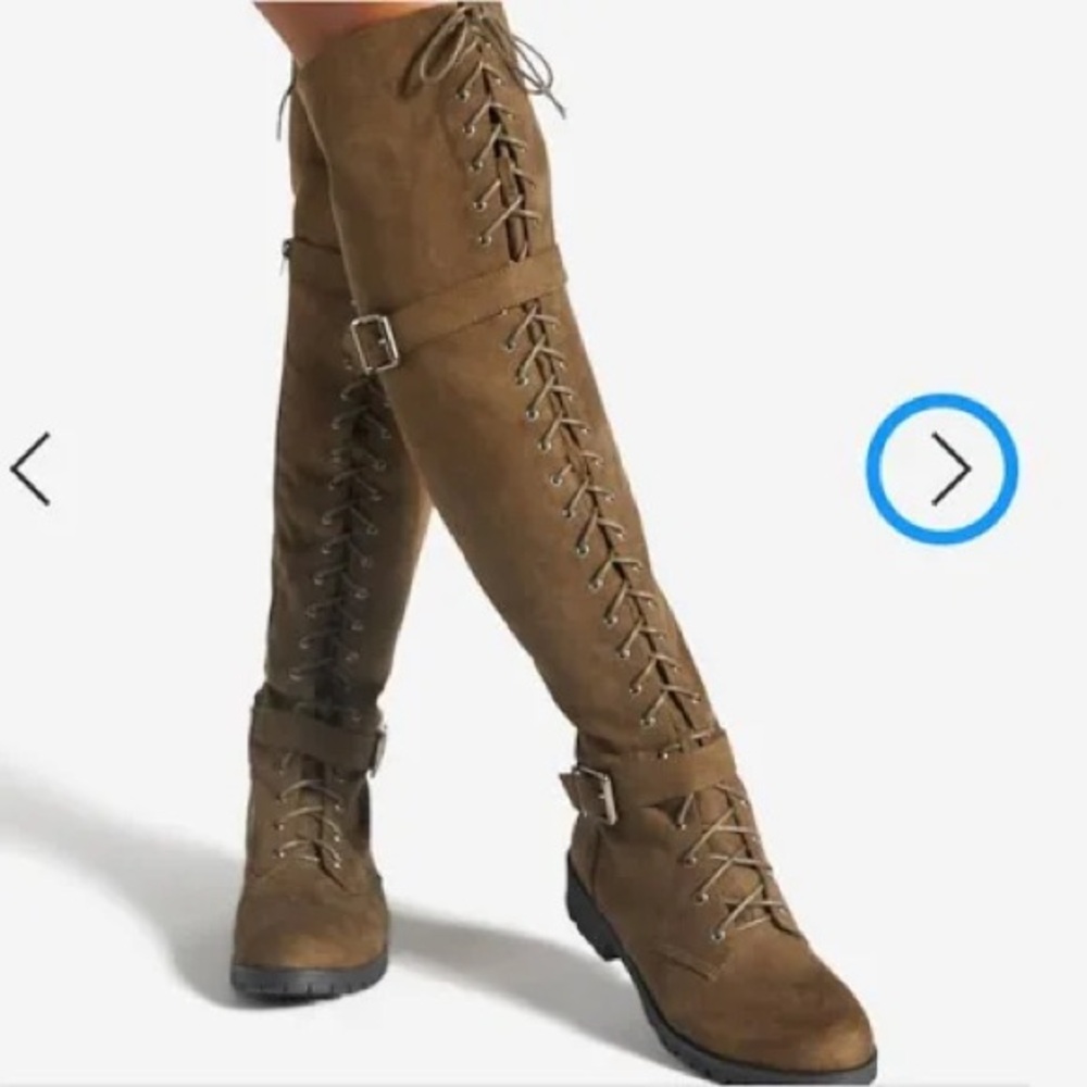 Brown Lace-Up Knee-High Boots